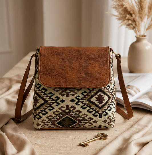 Classic Jacquard Printed Sling Bag (off-cream)