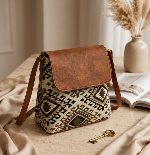 Classic Jacquard Printed Sling Bag (off-cream)