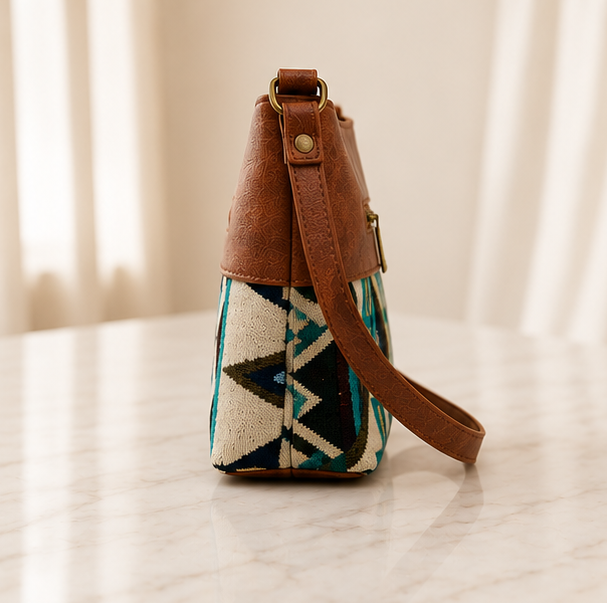 Classic Jacquard ZigZag Sling Bag (Blue)