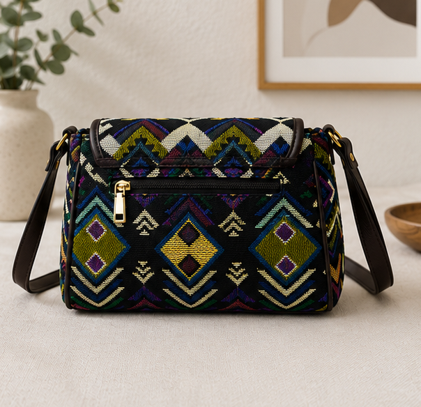 Classic Jacquard Zig Zag Turn Button Sling Bag