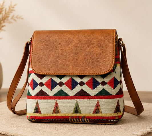 Jacquard flap sling (jacquard fabric with leatherite(Vegan))