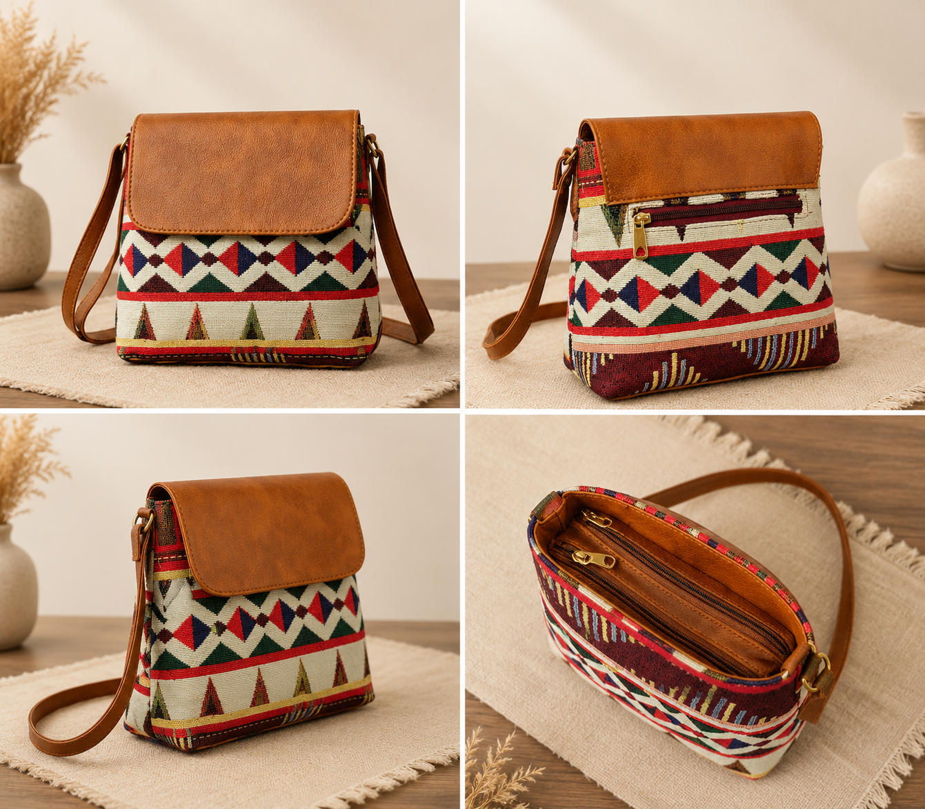 Jacquard flap sling (jacquard fabric with leatherite(Vegan))