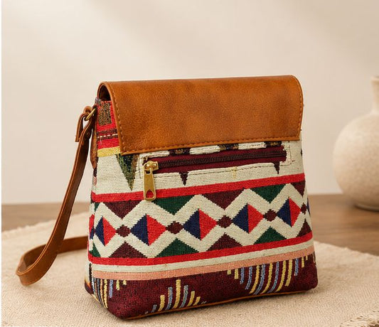 Jacquard flap sling (jacquard fabric with leatherite(Vegan))