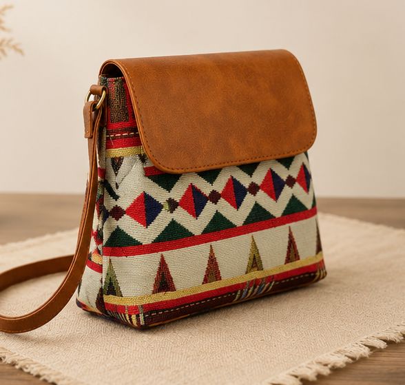 Jacquard flap sling (jacquard fabric with leatherite(Vegan))