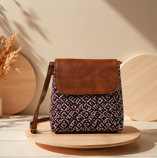 Classic Jacquard Mix Printed Sling Bag (Maroon)