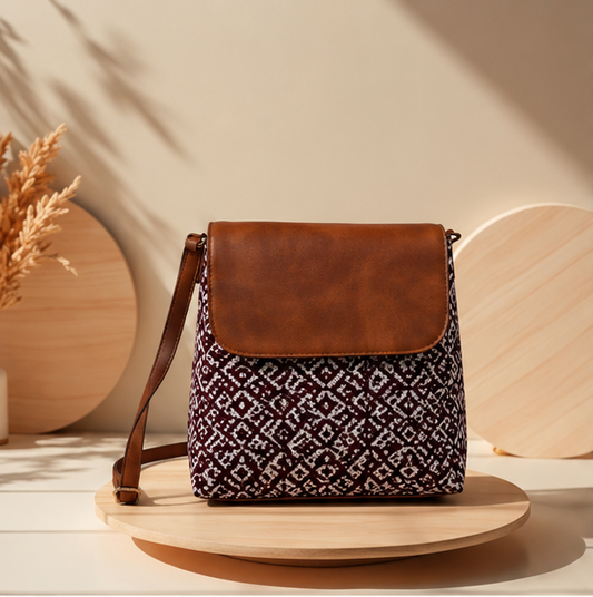Classic Jacquard Mix Printed Sling Bag (Maroon)