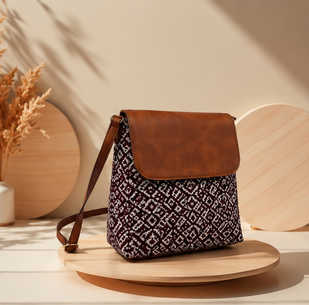 Classic Jacquard Mix Printed Sling Bag (Maroon)