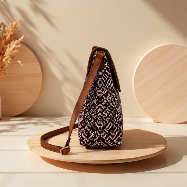 Classic Jacquard Mix Printed Sling Bag (Maroon)