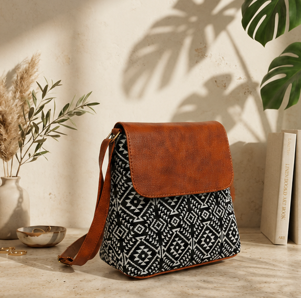 Classic Jacquard Printed Sling Bag (Black)