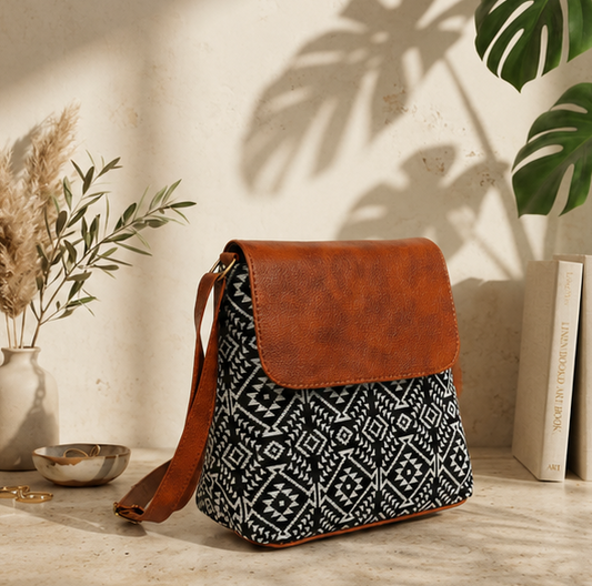 Classic Jacquard Printed Sling Bag (Black)