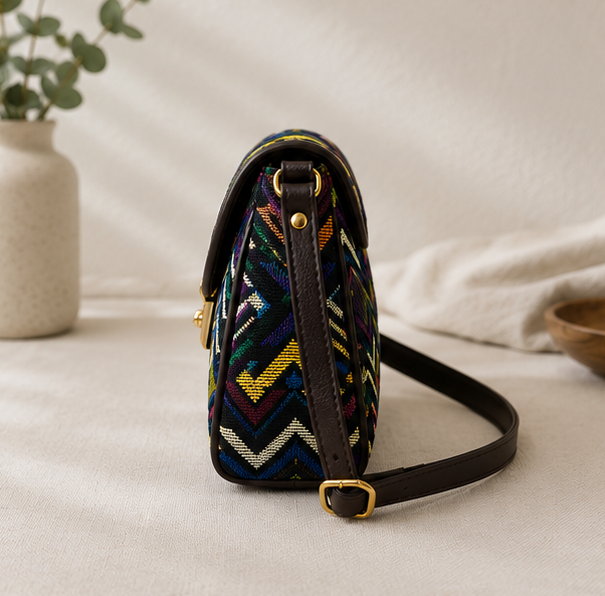 Classic Jacquard Zig Zag Turn Button Sling Bag