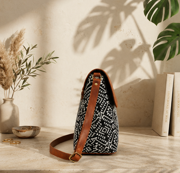 Classic Jacquard Printed Sling Bag (Black)